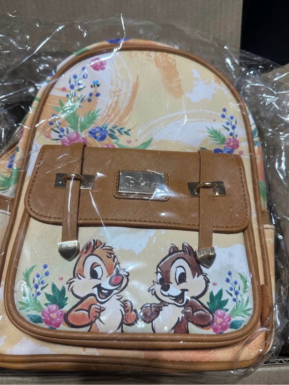 Floral Cartoon Mini Backpack in Tan and Cream - Picture 1 of 2